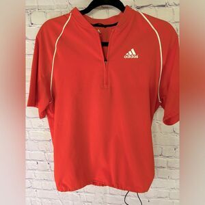 adidas Orange Triple Stripe Jacket Short Sleeve 1/4 Zip Stretch Spandex Large